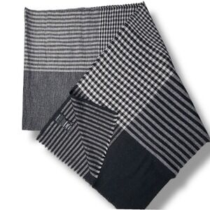 EXPRESS Unisex Black White Gingham Stripe Scarf Soft Fringed‎ Edges Viscose/Poly
